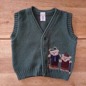 Very cute olive green knitted vest sz 24 mos. boys